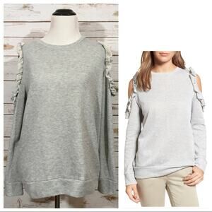 Caslon Ruffle Trim Cold Shoulder Sweatshirt - Gray - Small